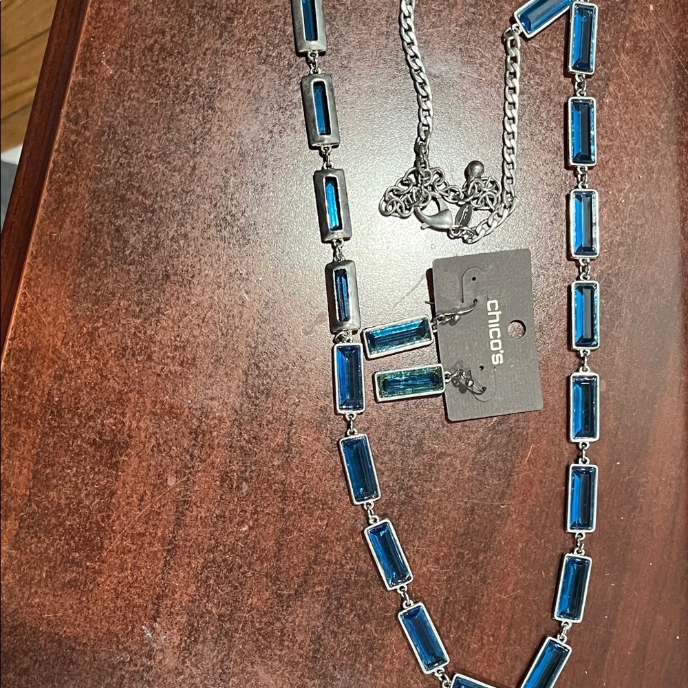 Chico's Silver Necklace with Blue Accents plus matching earrings!